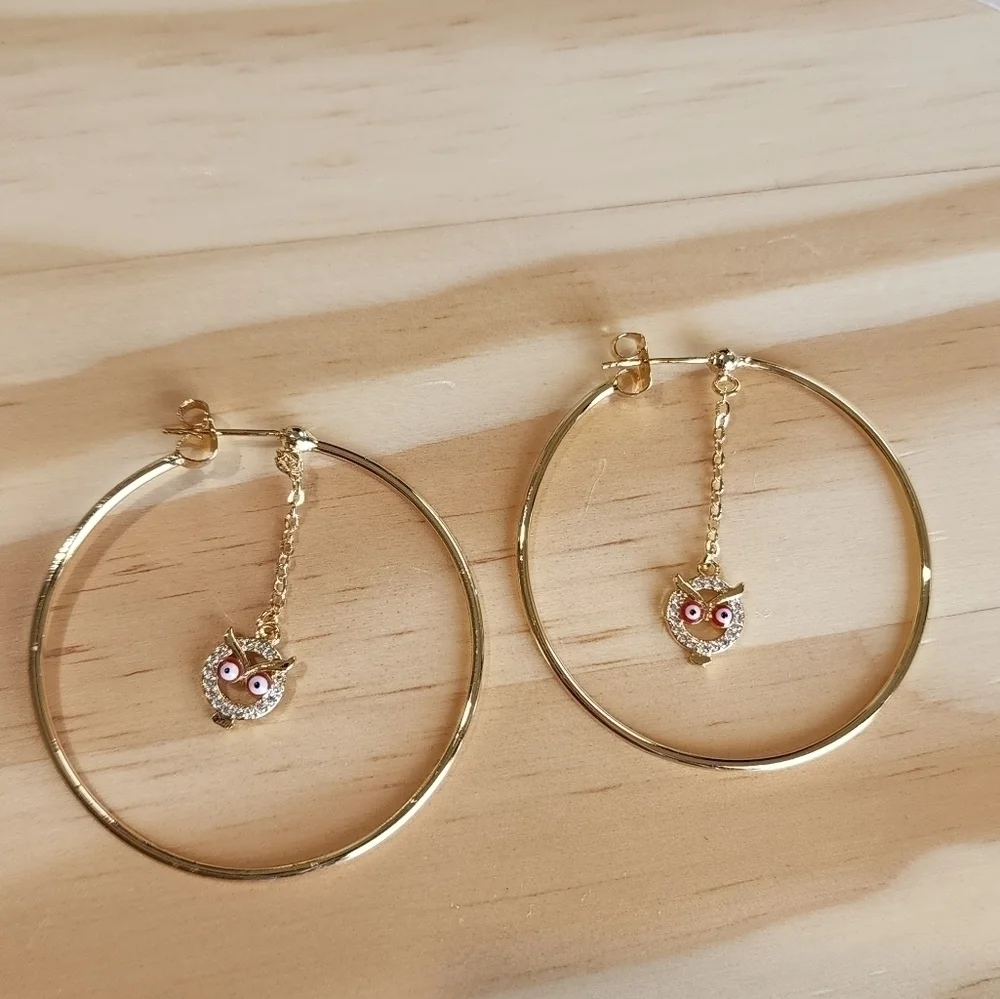 𝅺large Owl hoop earrings - Picture 4 of 4